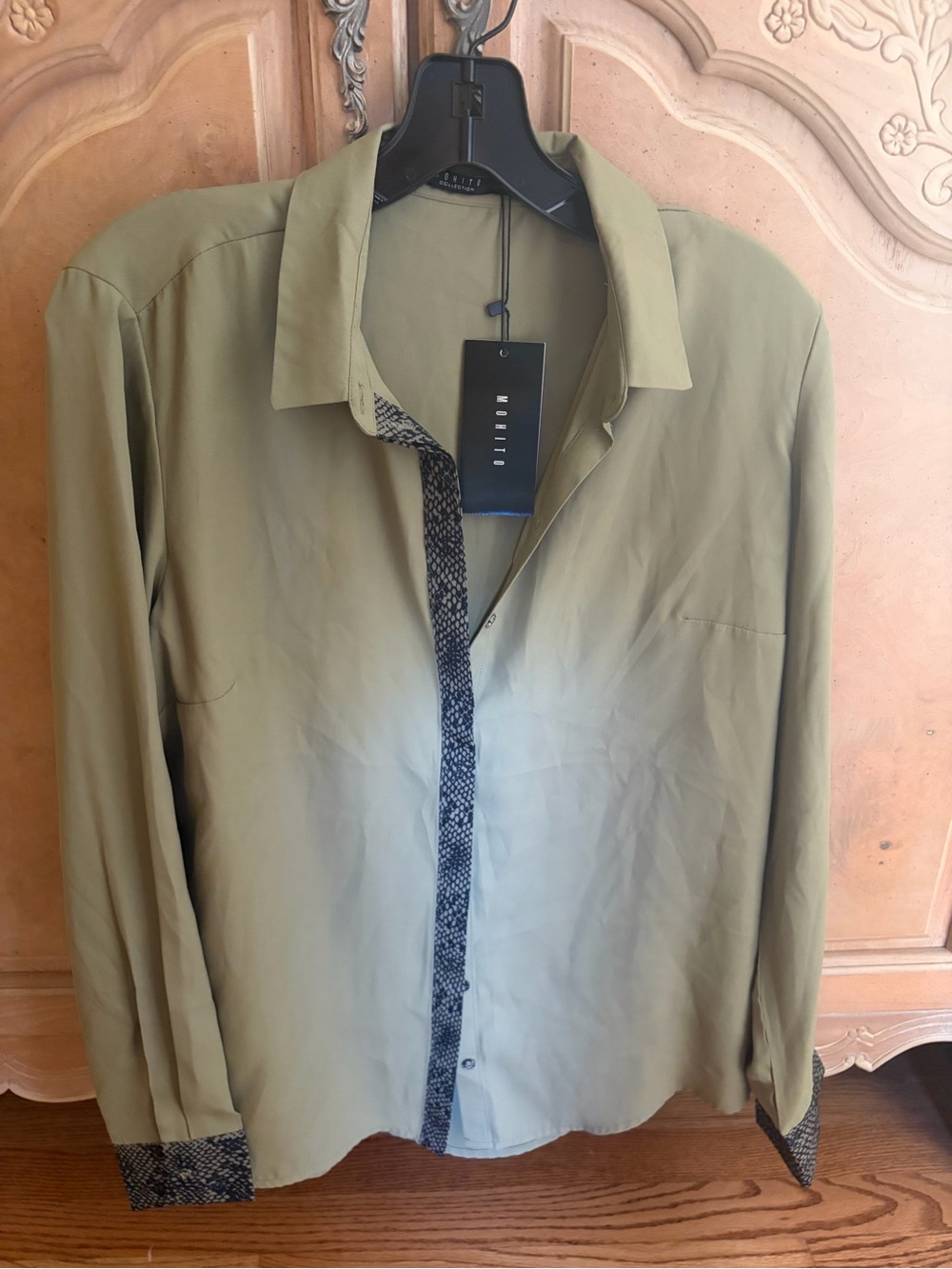 Olive Green Lightweight Shirt Jacket with Contrast Trim
